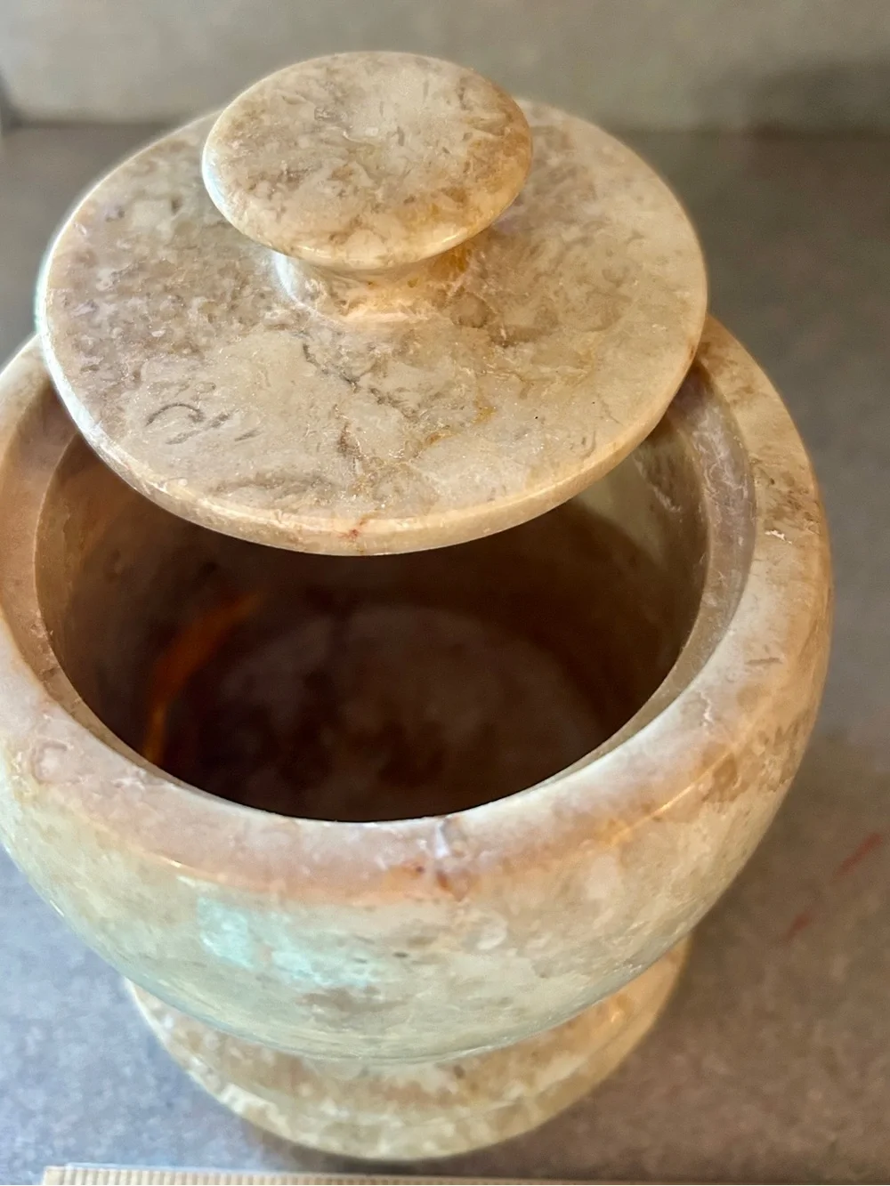 Natural polished Stone Marble Storage Jar with Lid - Beige